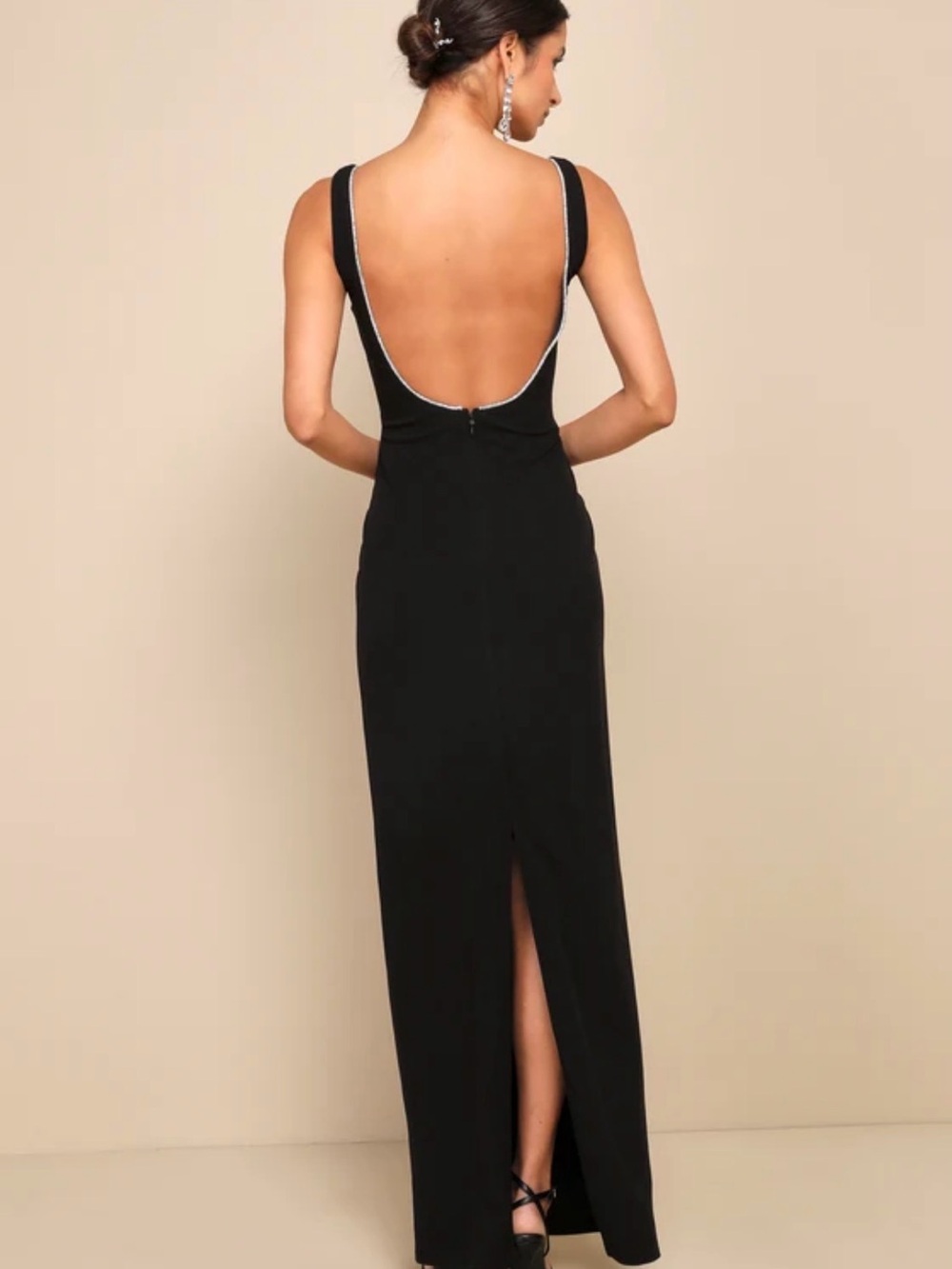 Lulu's Black Maxi Dress with Sparkle neckline Trim - Picture 2 of 11